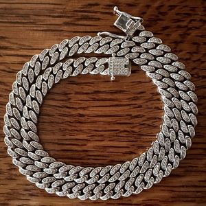 DIAMOND Cuban Necklace - Solid 925 STERLING SILVER - See Description